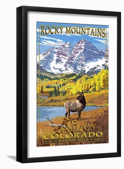 Maroon Bells - Rocky Mountain National Park-Lantern Press-Framed Art Print
