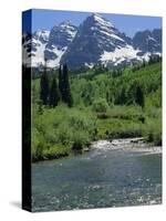 Maroon Bells Seen from Stream Rushing to Feed Maroon Lake Nearby, Rocky Mountains, USA-Nedra Westwater-Stretched Canvas