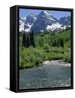 Maroon Bells Seen from Stream Rushing to Feed Maroon Lake Nearby, Rocky Mountains, USA-Nedra Westwater-Framed Stretched Canvas