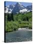 Maroon Bells Seen from Stream Rushing to Feed Maroon Lake Nearby, Rocky Mountains, USA-Nedra Westwater-Stretched Canvas