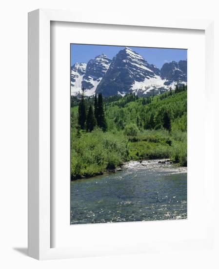 Maroon Bells Seen from Stream Rushing to Feed Maroon Lake Nearby, Rocky Mountains, USA-Nedra Westwater-Framed Photographic Print