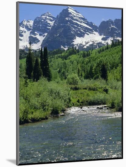 Maroon Bells Seen from Stream Rushing to Feed Maroon Lake Nearby, Rocky Mountains, USA-Nedra Westwater-Mounted Photographic Print