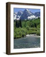 Maroon Bells Seen from Stream Rushing to Feed Maroon Lake Nearby, Rocky Mountains, USA-Nedra Westwater-Framed Photographic Print