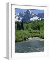 Maroon Bells Seen from Stream Rushing to Feed Maroon Lake Nearby, Rocky Mountains, USA-Nedra Westwater-Framed Photographic Print