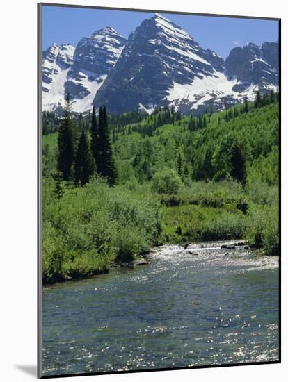 Maroon Bells Seen from Stream Rushing to Feed Maroon Lake Nearby, Rocky Mountains, USA-Nedra Westwater-Mounted Photographic Print