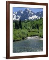 Maroon Bells Seen from Stream Rushing to Feed Maroon Lake Nearby, Rocky Mountains, USA-Nedra Westwater-Framed Photographic Print