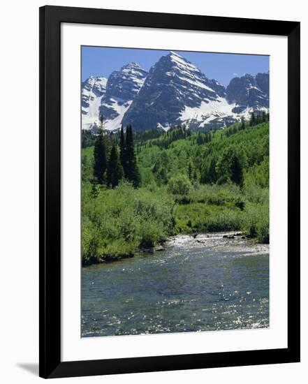 Maroon Bells Seen from Stream Rushing to Feed Maroon Lake Nearby, Rocky Mountains, USA-Nedra Westwater-Framed Photographic Print