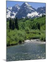 Maroon Bells Seen from Stream Rushing to Feed Maroon Lake Nearby, Rocky Mountains, USA-Nedra Westwater-Mounted Photographic Print