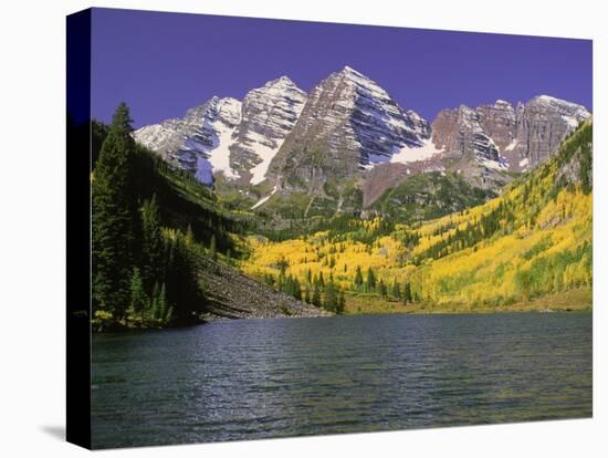 Maroon Lake and Autumn Foliage, Maroon Bells, CO-David Carriere-Stretched Canvas