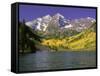 Maroon Lake and Autumn Foliage, Maroon Bells, CO-David Carriere-Framed Stretched Canvas