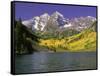 Maroon Lake and Autumn Foliage, Maroon Bells, CO-David Carriere-Framed Stretched Canvas