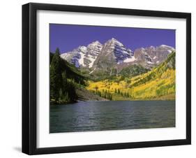 Maroon Lake and Autumn Foliage, Maroon Bells, CO-David Carriere-Framed Premium Photographic Print