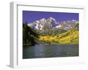 Maroon Lake and Autumn Foliage, Maroon Bells, CO-David Carriere-Framed Premium Photographic Print