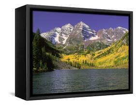 Maroon Lake and Autumn Foliage, Maroon Bells, CO-David Carriere-Framed Stretched Canvas