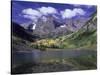 Maroon Lake and Autumn Foliage, Maroon Bells, CO-David Carriere-Stretched Canvas