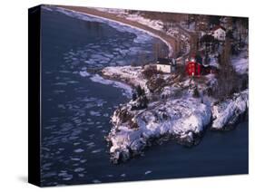 Marquette Harbor Lighthouse and Maritime Museum in winter, Marquette, Michigan, USA-null-Stretched Canvas
