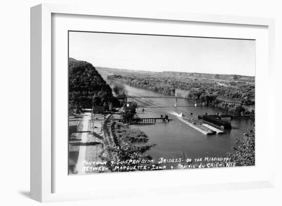 Marquette, Iowa - Mississippi River Suspension Bridge near Prairie du Chien-Lantern Press-Framed Art Print