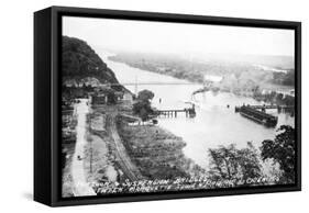 Marquette, Iowa - View of Mississippi Suspension Bridge, Prairie du Chien-Lantern Press-Framed Stretched Canvas