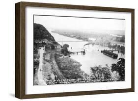 Marquette, Iowa - View of Mississippi Suspension Bridge, Prairie du Chien-Lantern Press-Framed Art Print