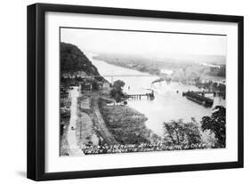 Marquette, Iowa - View of Mississippi Suspension Bridge, Prairie du Chien-Lantern Press-Framed Art Print