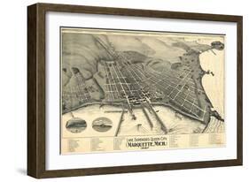 Marquette, Michigan - Panoramic Map-Lantern Press-Framed Art Print