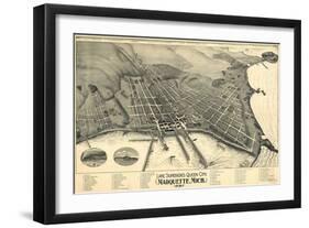 Marquette, Michigan - Panoramic Map-Lantern Press-Framed Art Print
