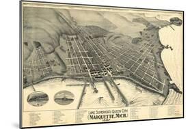 Marquette, Michigan - Panoramic Map-Lantern Press-Mounted Art Print