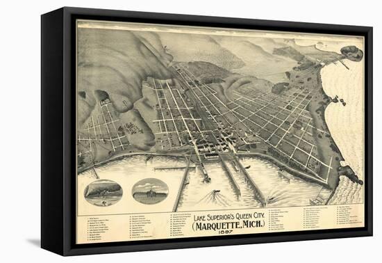 Marquette, Michigan - Panoramic Map-Lantern Press-Framed Stretched Canvas