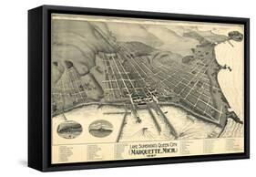 Marquette, Michigan - Panoramic Map-Lantern Press-Framed Stretched Canvas