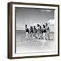 Marquis De Cuevas" Company on the Beach at Deauville: 7 Girls, 7 Nationalities-null-Framed Premium Photographic Print