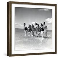 Marquis De Cuevas" Company on the Beach at Deauville: 7 Girls, 7 Nationalities-null-Framed Photographic Print