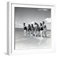 Marquis De Cuevas" Company on the Beach at Deauville: 7 Girls, 7 Nationalities-null-Framed Photographic Print