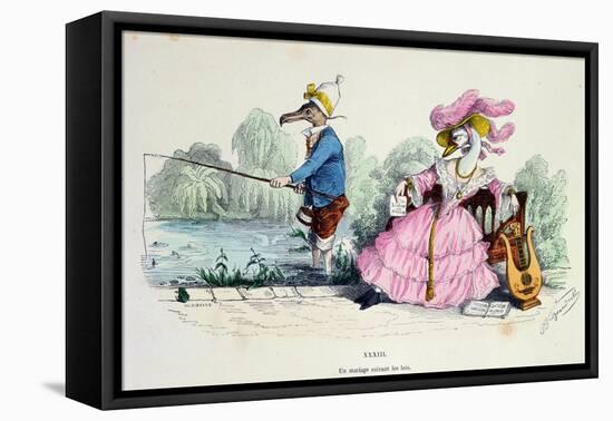 Marriage by the Book, Caricature from Les Metamorphoses du Jour Series, Reprinted in 1854-Grandville-Framed Stretched Canvas