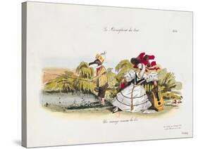 Marriage by the Book, Caricature from "Les Metamorphoses Du Jour" Series-Grandville-Stretched Canvas