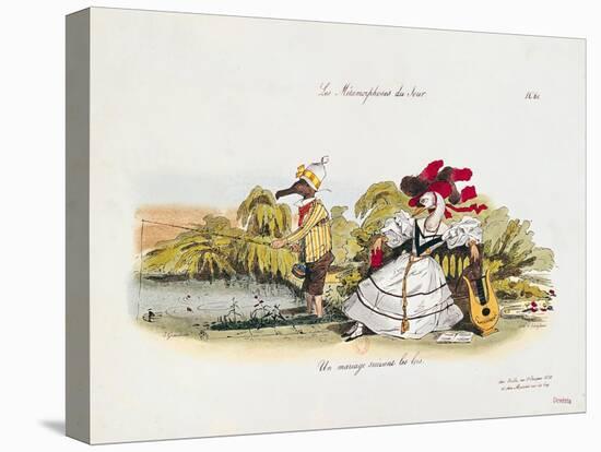 Marriage by the Book, Caricature from "Les Metamorphoses Du Jour" Series-Grandville-Stretched Canvas