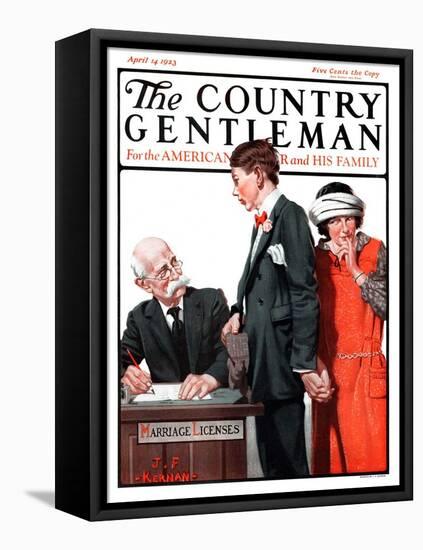 "Marriage License," Country Gentleman Cover, April 14, 1923-J.F. Kernan-Framed Stretched Canvas