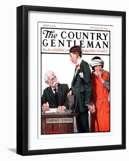 "Marriage License," Country Gentleman Cover, April 14, 1923-J.F. Kernan-Framed Giclee Print