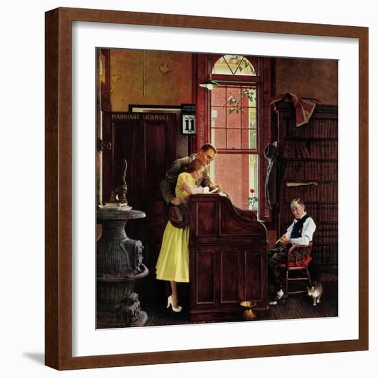 "Marriage License" Saturday Evening Post Cover, June 11,1955-Norman Rockwell-Framed Giclee Print