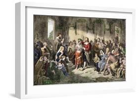 Marriage of Pocahontas to John Rolfe, Jamestown Colony, 1614-null-Framed Giclee Print