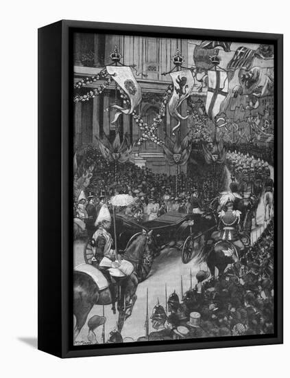 Marriage of the Duke of York: the Royal Procession Passing St Pauls Cathedral, 1893-Arthur Salmon-Framed Stretched Canvas