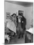 Married Actors Orson Welles and Rita Hayworth Pretending to Bullfight at Home-Peter Stackpole-Mounted Premium Photographic Print