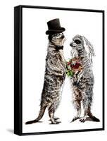 Married Meerkats on White, 2020, (Pen and Ink)-Mike Davis-Framed Stretched Canvas