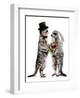 Married Meerkats on White, 2020, (Pen and Ink)-Mike Davis-Framed Giclee Print