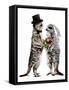 Married Meerkats on White, 2020, (Pen and Ink)-Mike Davis-Framed Stretched Canvas