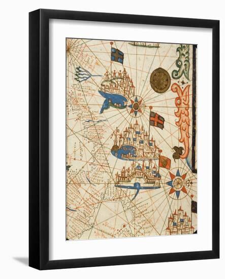 Marseille, Genoa and Venice, from a Nautical Atlas, 1646 (Ink on Vellum) (Detail from 330937)-Italian-Framed Giclee Print