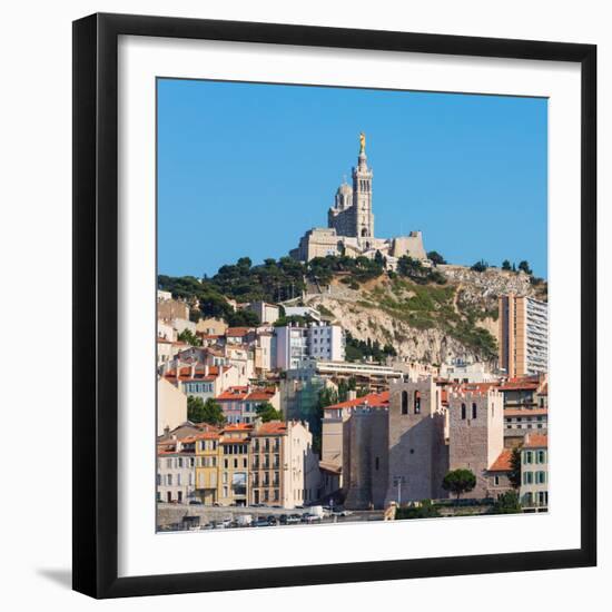 Marseille, Provence-Alpes-Cote d'Azur, France. The 19th cenury Neo-Byzantine Basilica of Notre-D...-null-Framed Photographic Print