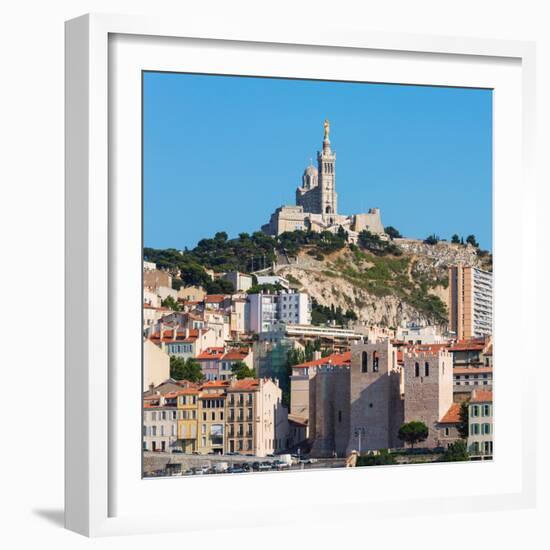 Marseille, Provence-Alpes-Cote d'Azur, France. The 19th cenury Neo-Byzantine Basilica of Notre-D...-null-Framed Photographic Print