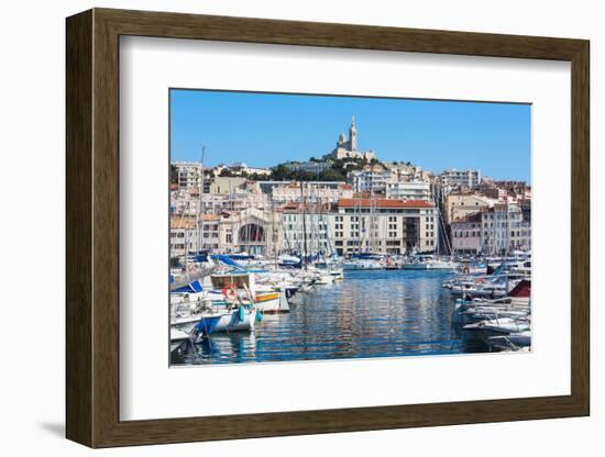 Marseille, Provence-Alpes-Cote d'Azur, France. View across Vieux-Port, the Old Port, to the 19th...-null-Framed Photographic Print