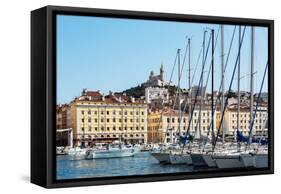 Marseille, Provence-Alpes-Cote d'Azur, France. View across Vieux-Port, the Old Port, to the 19th...-null-Framed Stretched Canvas
