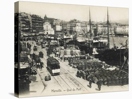 Marseilles, France, The Quayside with Wine Barrels Lined Up Ready for Export-null-Stretched Canvas